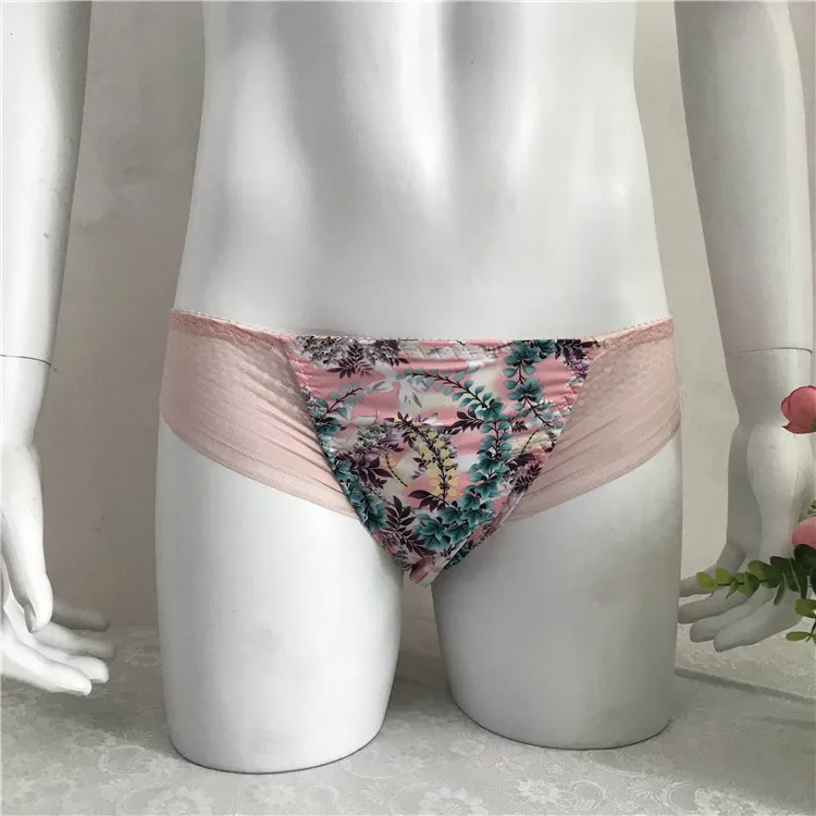 

Sexy men's printed stretch fabric lace side Briefs Sissy Soft comfortable briefs mens lingerie BF Erotic underwear