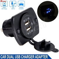 Car Dual USB 2 Ports Charger Socket 4.2A Phone Power Outlet Panel Adapter LED Light 12-24V Waterproof For Car Boat Marine Truck