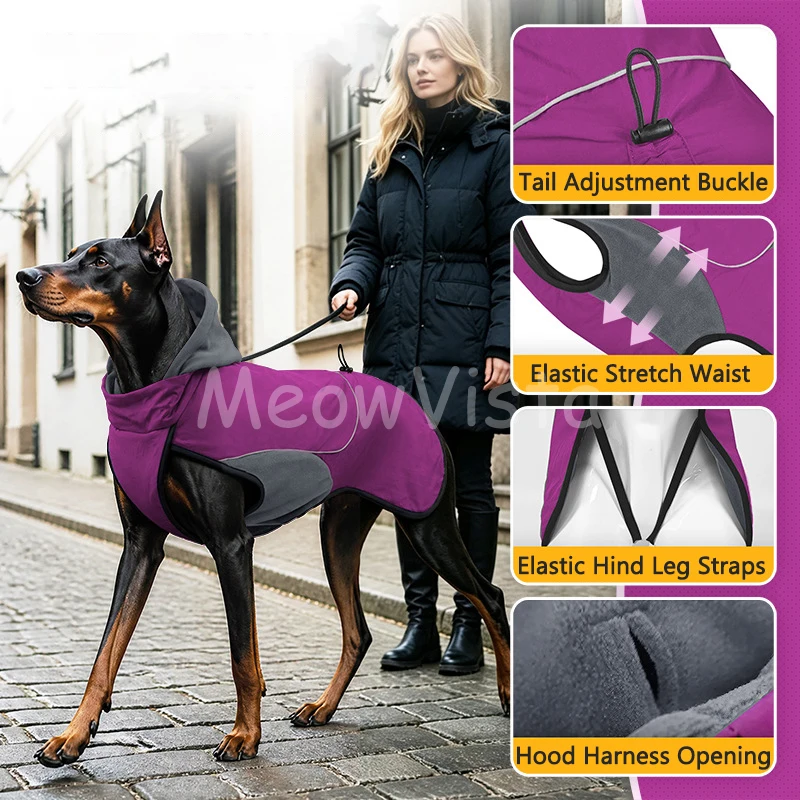 2026 Fall Winter Warm Dog Hooded Vest Reflective Cold‑Proof Water‑resistant Comfortable Large Dog Coat Luxurious Pet Clothes
