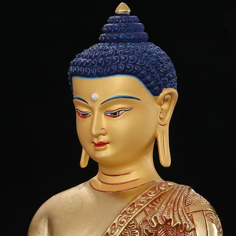 7Inch-sized copper Shakyamuni Buddha statue, home worship ornament, gilded Buddha statue, ethnic supplies, Shakyamuni Buddha