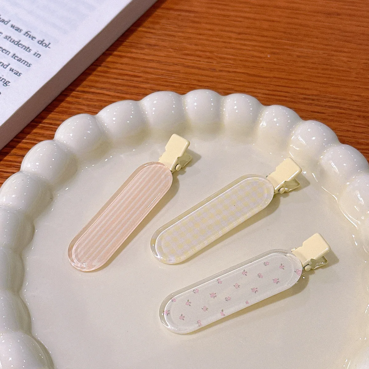 3個/スイートゼリーストライプチェックスターリボンヘアクリップ、ガーリッシュハート前髪、ショートヘアクリップ、メイクアップヘアクリップ、ヘアアクセサリー