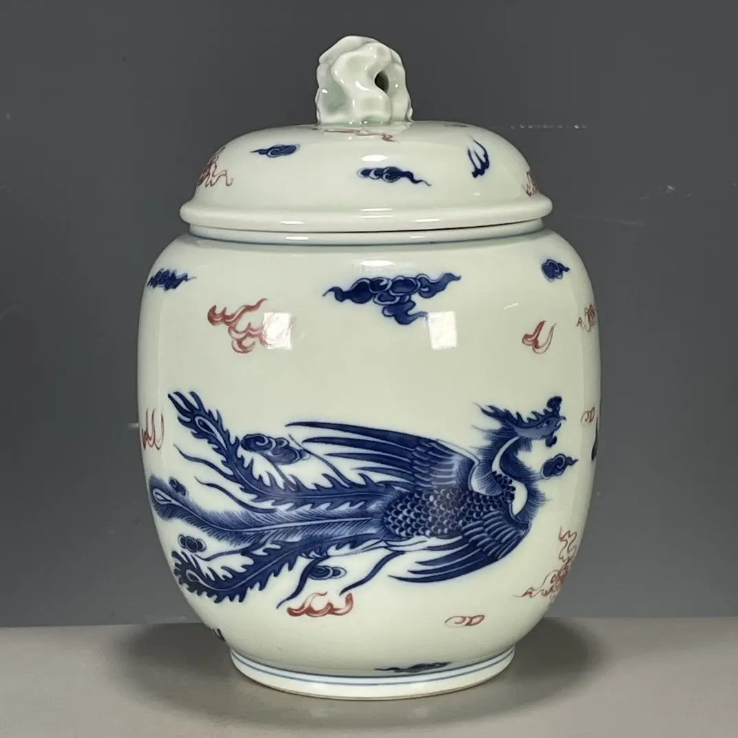 Wenwan Porcelain General Jar, Imitation Qianlong Mark Underglaze Blue & Red Dragon Pattern Antique Decor Vase