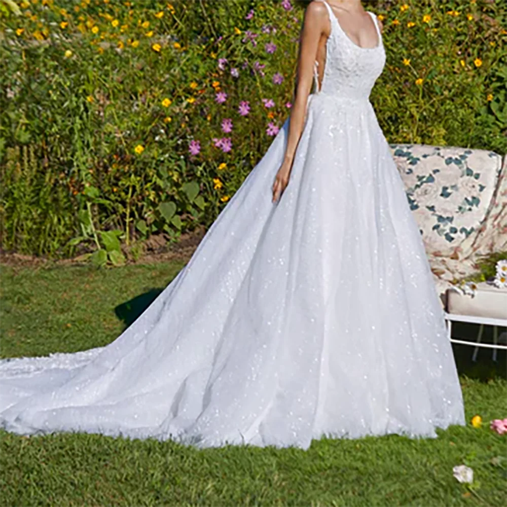 クラシックスクープカラーノースリーブビーズバックレスAライン花嫁のウェディングドレスブライダルドレスカスタマイズ