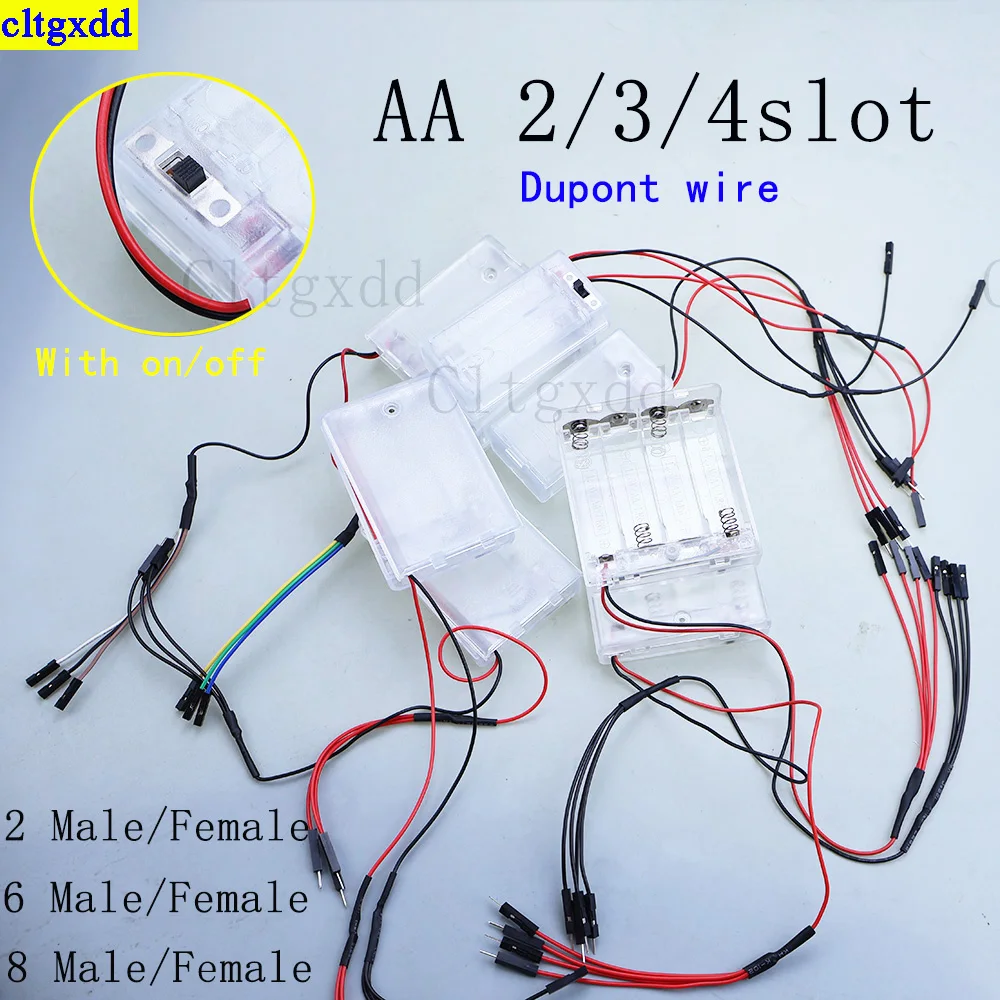 

Cltgxdd 1piece 2/3/4 slot AA battery storage cover box shell bracket With on/off Male Female DuPont cable lead battery holder