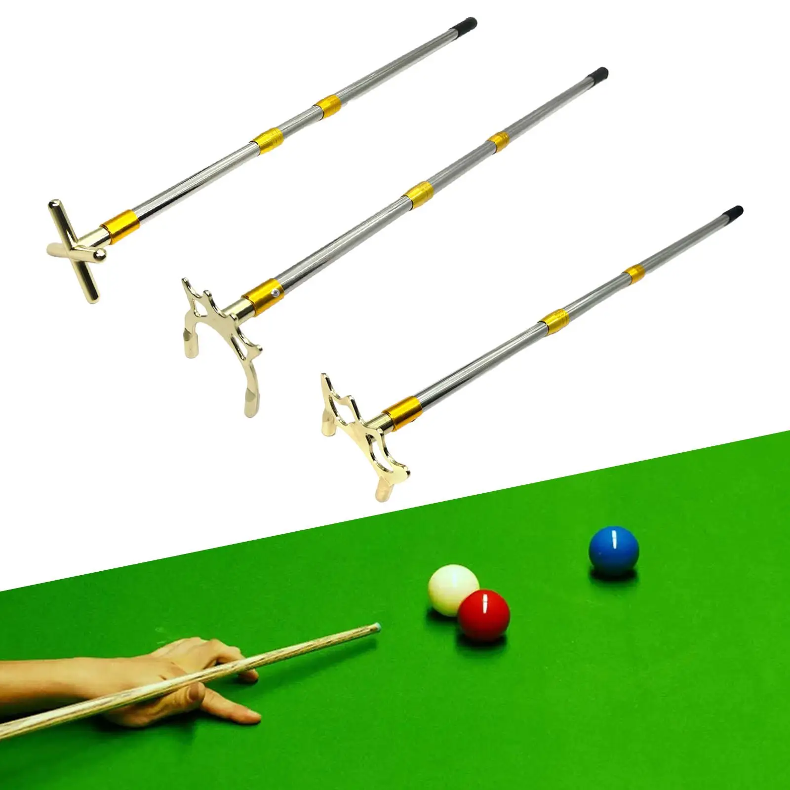 Stainless Steel Retractable Pool Bridge Stick Support Rack with Screw on Bridge Head for Billiards Cue Snooker Extension Cable