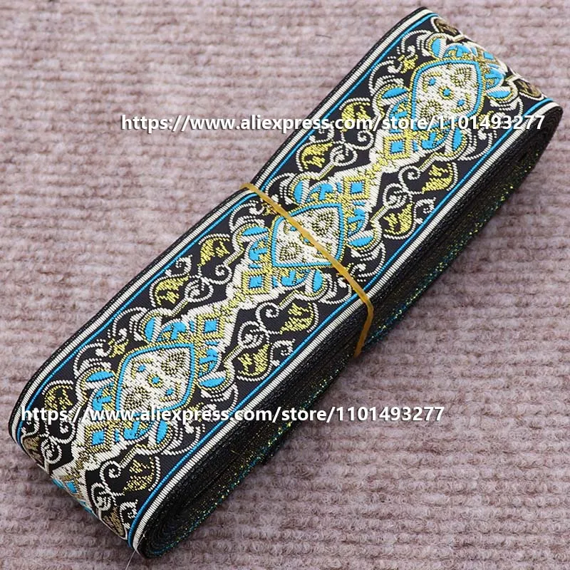 7 Yards 5cm Jacquard Ribbon Geometric Pattern Ethnic Lace Trim Embroidered Woven Webbing Tape For Clothing Bag Sewing Fabric