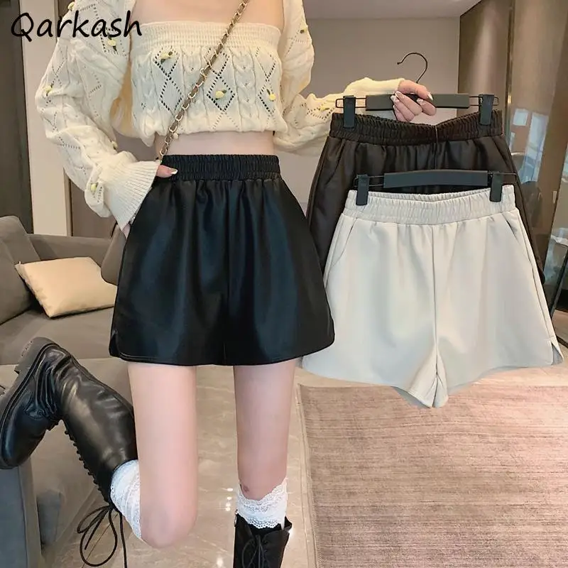 Ins Women Shorts PU Leather Chic Fashion High Elastic Waist S-5XL All-match Casual Females Autumn Ulzzang Newest шорты женский