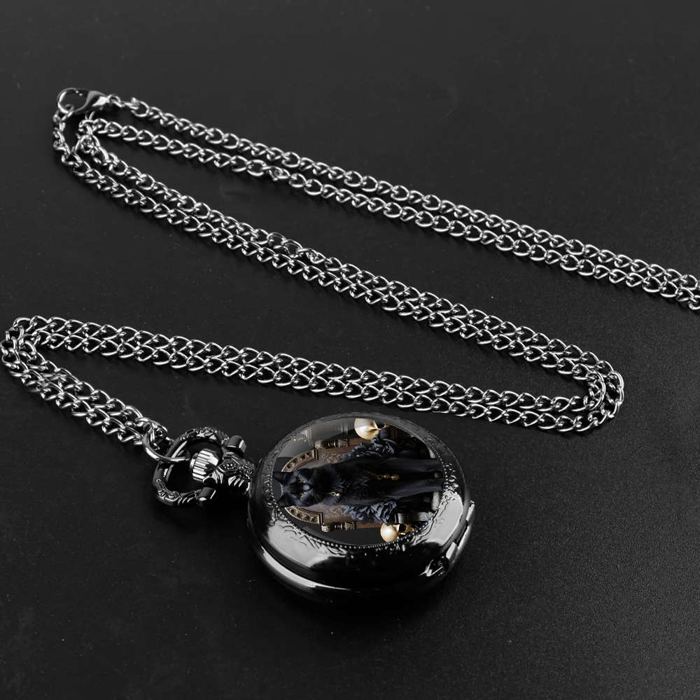 Cool Black Cat King Glass Dome Pocket Watch Vintage Women Men Necklace Pendant Clock Kids Exquisite Gifts Reloj De Bolsillo