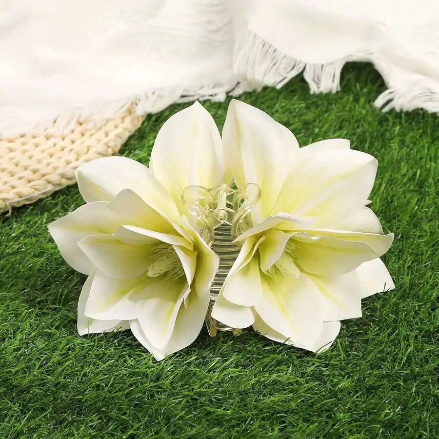 

Womens Large Lotus Flower Hair Clip, Thick Floral Claw Clip For Wedding Birthday Party Summer Beach Outfit