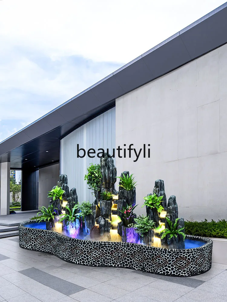 

Large rockery, flowing water fountain, fish pond landscaping, outdoor courtyard, garden feng shui wheel