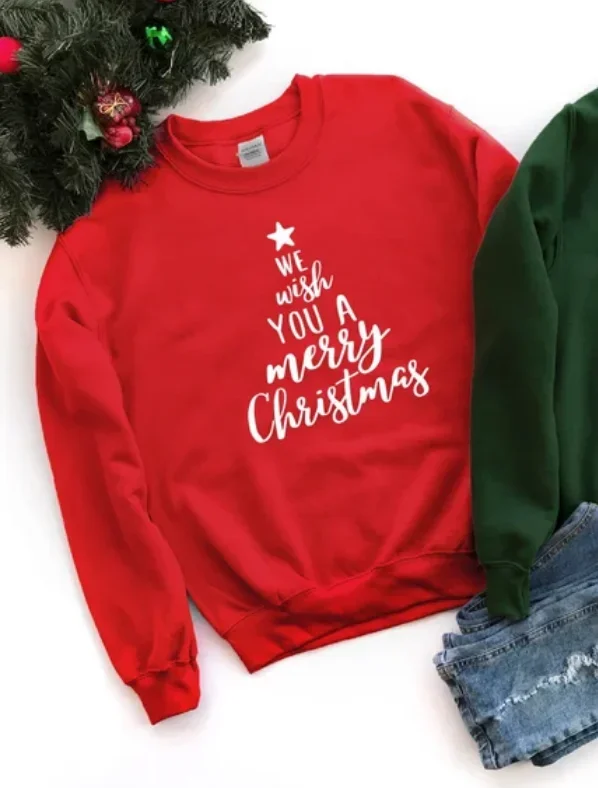 Merry & Bright Sweatshirt Crewneck Christmas Apparel Fashion Women Gift Pullover Long Sleeve Tops Shirts Casual Drop Shipping