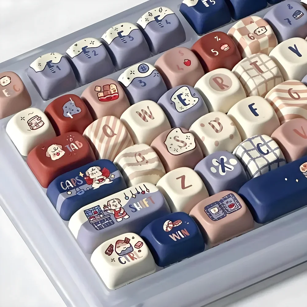 GEFENSI Original Coffee Puppy Cute Keycaps PBT CHERRY XOA Pieces For 60/64/84/98/10 Mechanical Keyboard MX Switch
