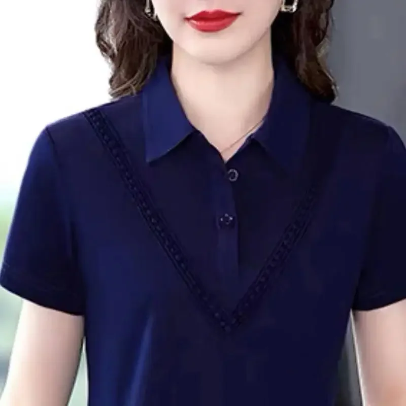 버튼 여성 폴로 셔츠 여름 복장 여성 티 럭셔리 패션 2025 미적 칼라 청소년 풀오버 제공 티셔츠