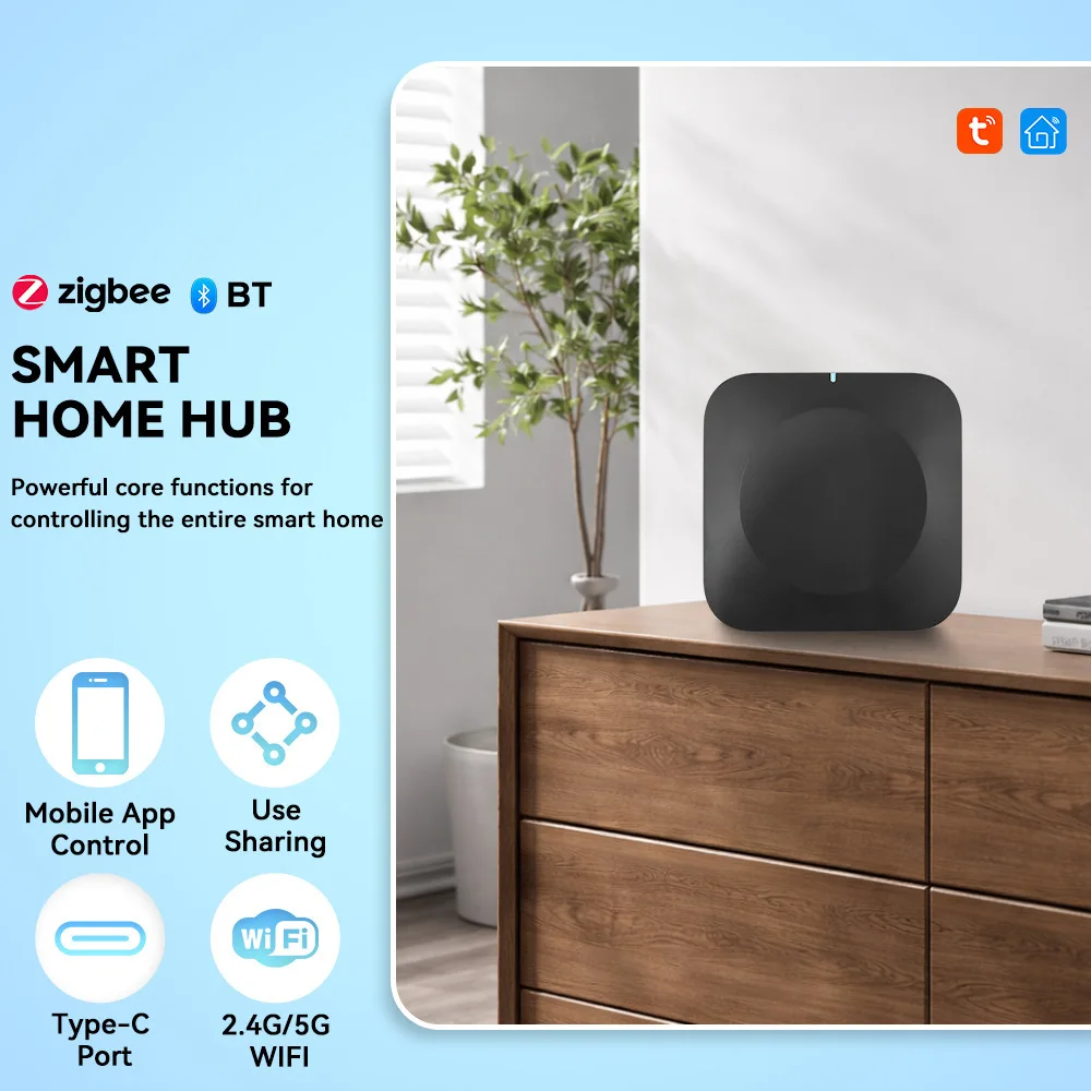 Smart Tuya Dual‑Band Multi‑Mode Smart Home Gateway 2.4G/5G Wifi Zigbee BLE Sigmesh Hub For Alexa Google Home Voice Control