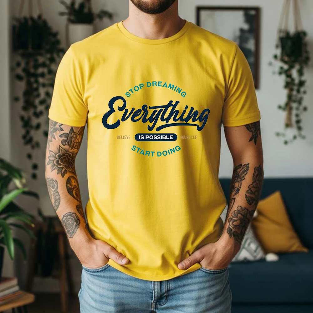 Mens 100% Cotton Short Sleeve T Shirt Believe Yourself Motivational Graphic Print Breathable Casual Summer Daily Tees