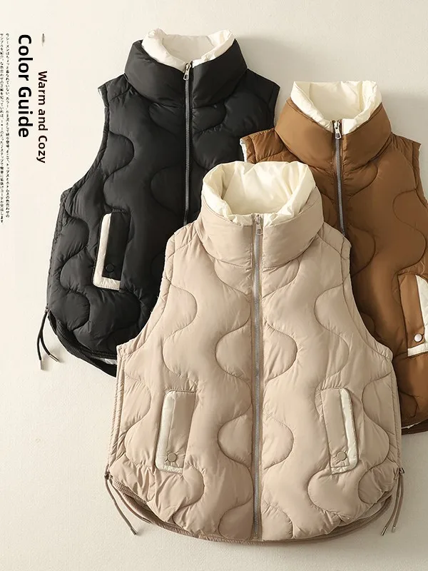 

Korean Faion Color Blo down Cotton Jaet Women's Winter New Sle Layered Warm Versatile oulder Pad Vest Trendy