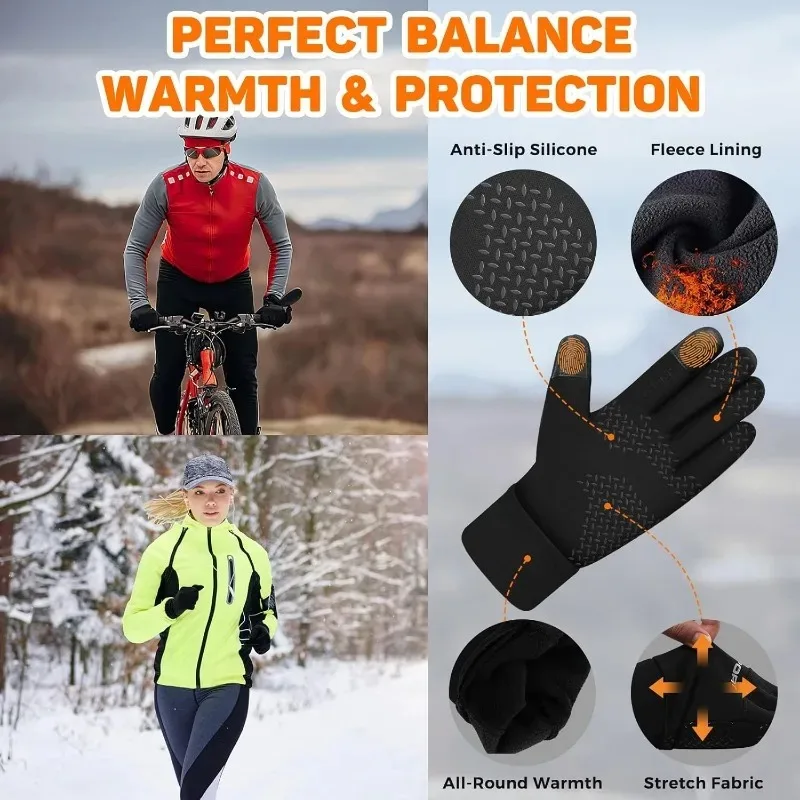 

Thermal Touchscreen Gloves with Two-Finger Opening, Windproof Non-Slip Winter Gloves for Fishing, Cycling & Driving