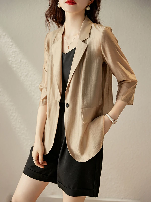 Ladies' Summer Lightweight Casual  Suit Jacket 2026 New Style Small Size Outerwear Comfortable Fit Button Detail Pure C...