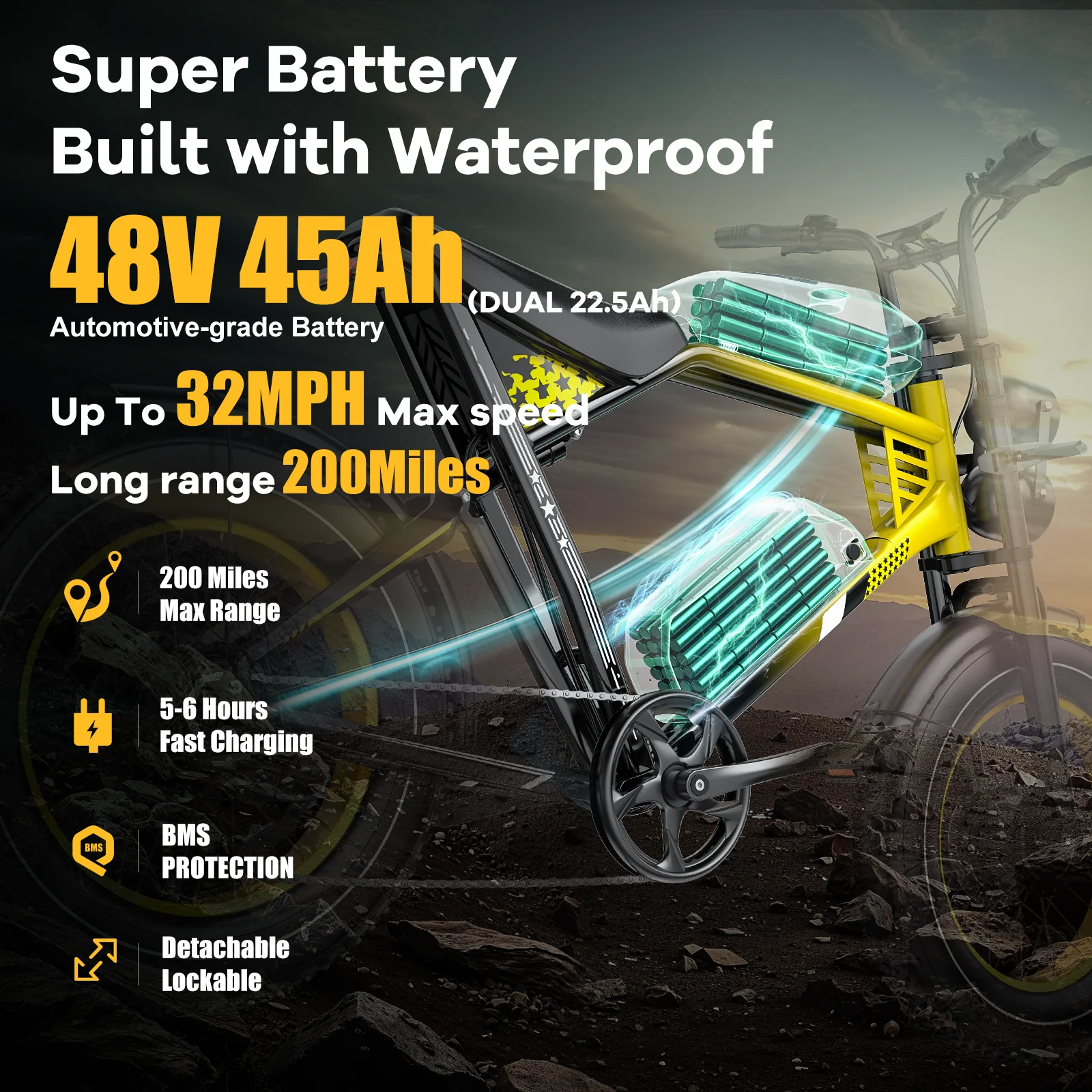 Bici elettrica da 3000 W Pneumatici grassi da 20 pollici fuoristrada 48v 45ah 32MPH 200 miglia Display LCD freno a olio a 7 velocità con avvio NFC Protezione BMS
