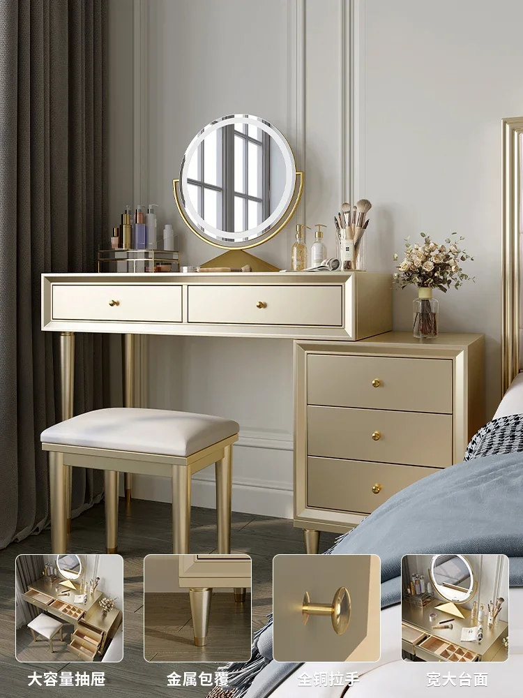 

Комод для спальни, встроенный туалетный столик, прикроватный и прикроватный туалетный столик, шкаф для хранения, столик для макияжа из массива дерева