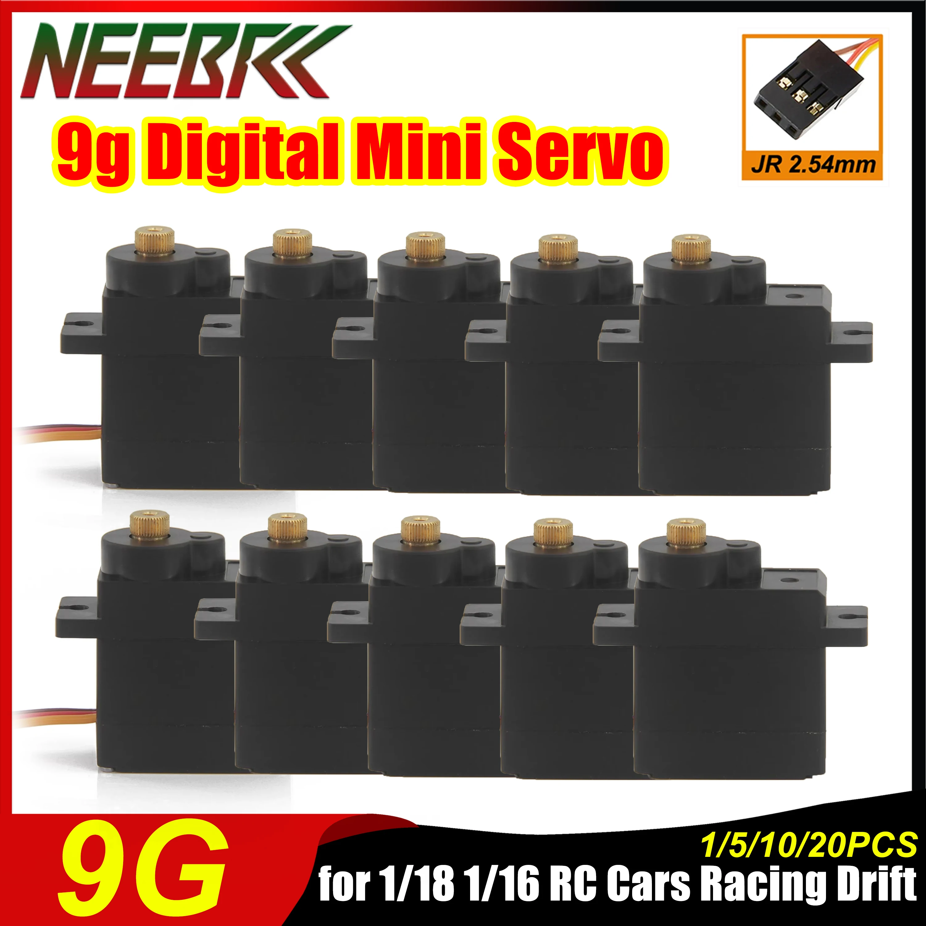 

1/5/10/20pcs NEEBRC 9g Metal Gear Digital Mirco Servo 5V for 1/18 1/16 RC Car Drift High-speed Racing Model Toys Upgrade Parts