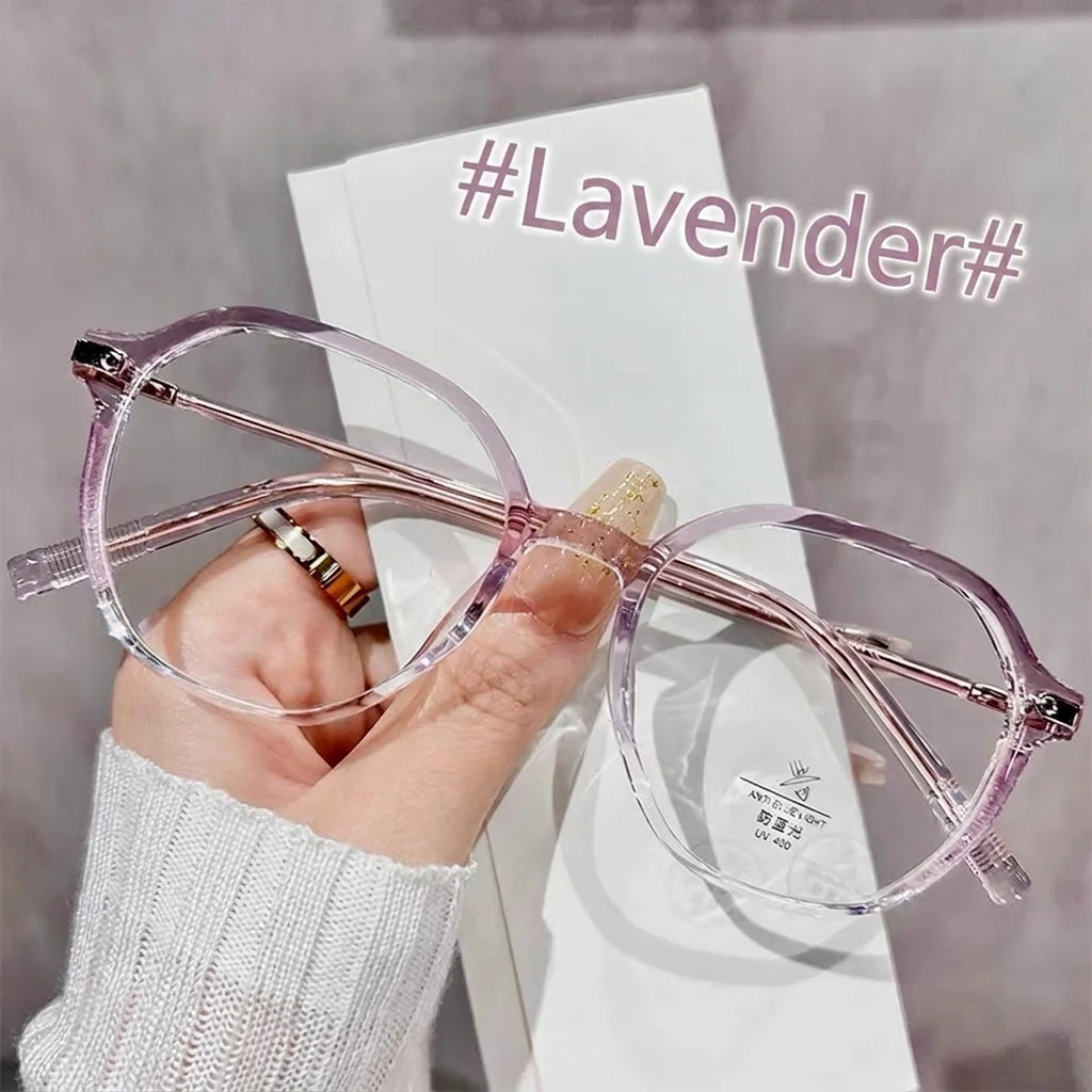 Complexion-Enhancing Photochromic Glasses Women Retro Polygon Eyewear Clear to Pink Tea Gradient Lens Anti-Blue Light Spectacles