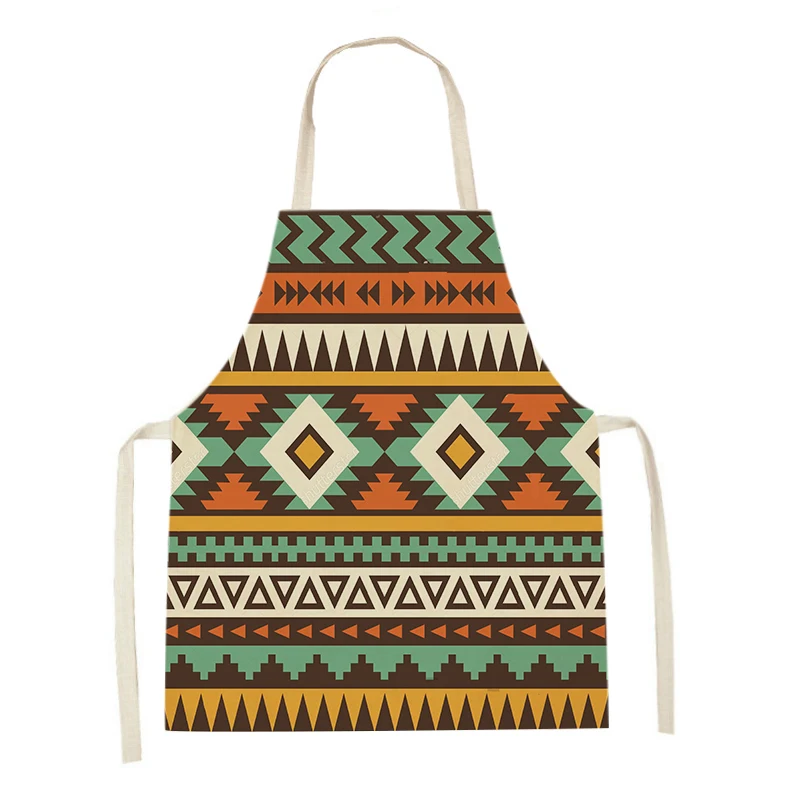 Retro Geometry Print Kitchen Apron for Woman Man Bohemia Linen Baking Aprons Adult Kids Cooking Apron Cleaning Tools Tablier