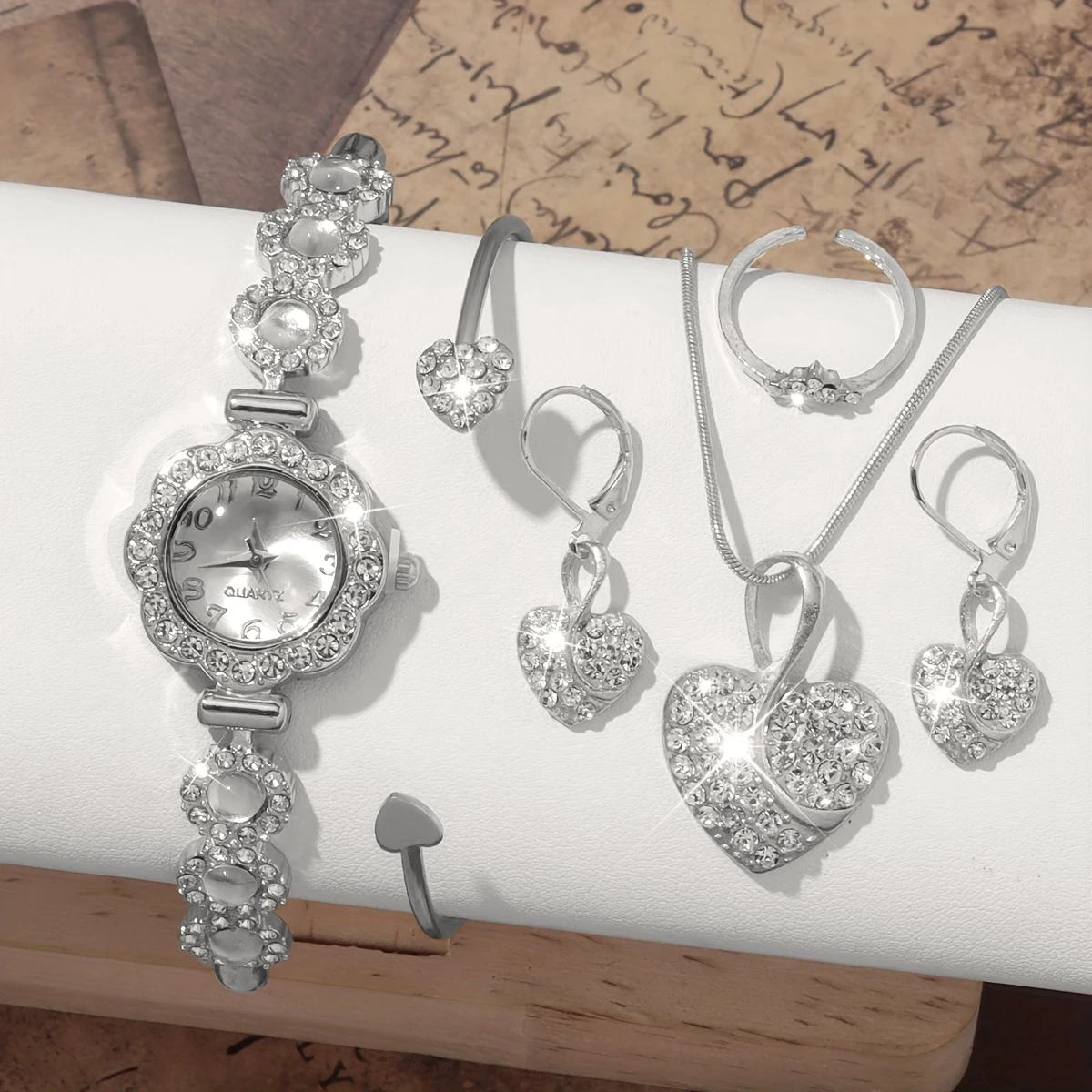 6 قطعة/المجموعة أنيقة المرأة الماس العربية الهاتفي كوارتز ساعة اليد السيدات موضة حجر الراين سوار ساعة طقم مجوهرات (بدون صندوق) #2