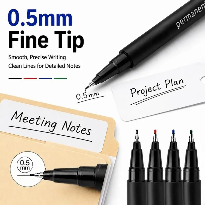 Fine Point Permanent Markers 10 Piece Set, Oil-Based Writing Tools for Labels, Document Sorting, Planner Pages and Office H8WD