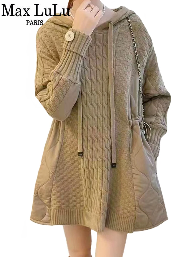 Max LuLu 2023 Inverno di Lusso Pullover Delle Donne di Modo Allentato Con Cappuccio Lavorato A Maglia Imbottito Maglioni Delle Signore Casual