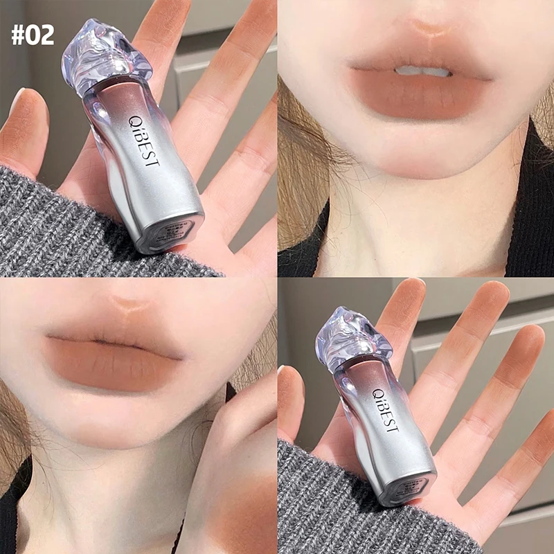QIBEST Matte Velvet Liquid Lipstick Natural Long-Lasting Highly Pigmented Lip Mud Portable Finish Universal Lip Gloss Makeup