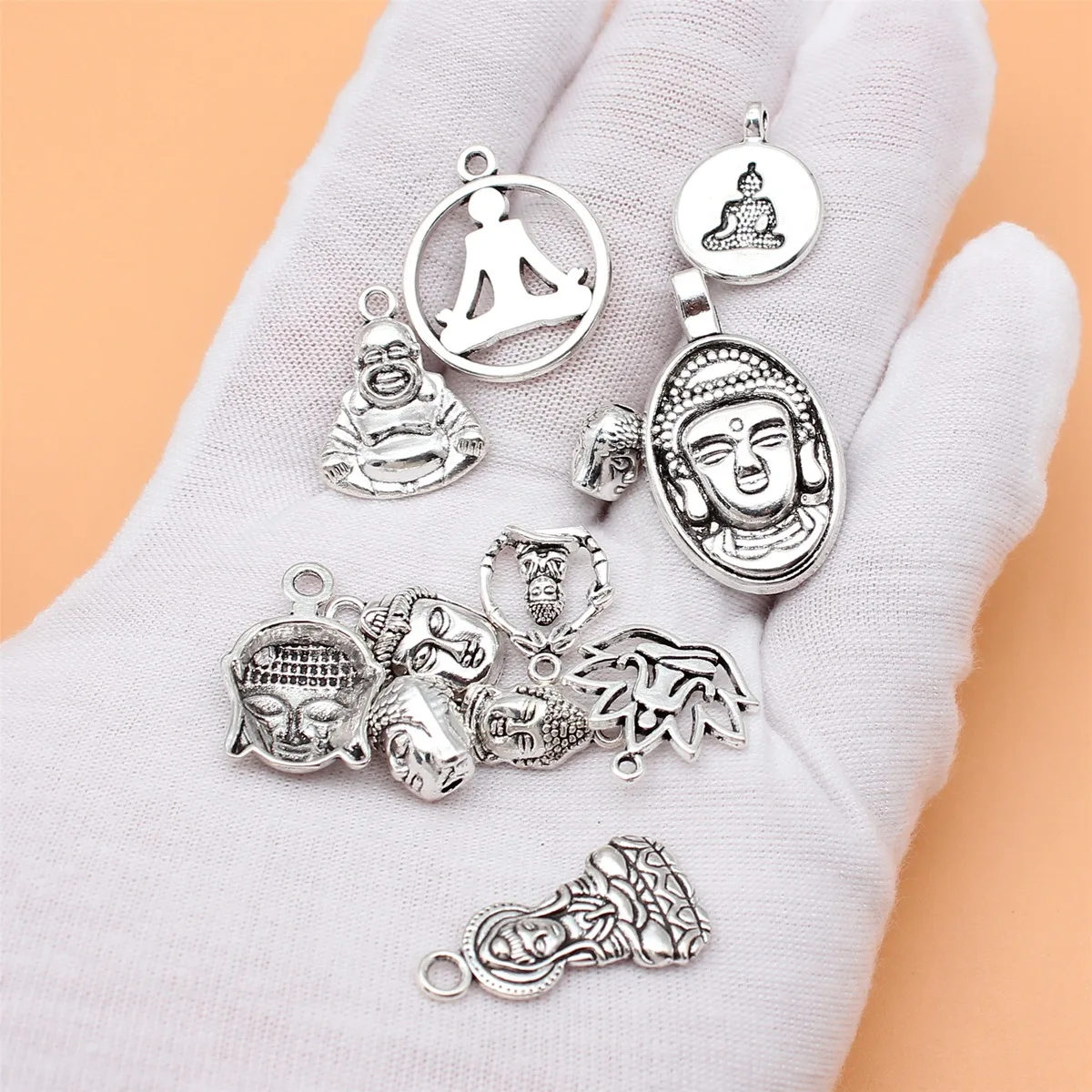 12pcs Antique Silver Color Buddha Statue Charms Collection For DIY Jewelry Making, 12 Styles, 1 of Each