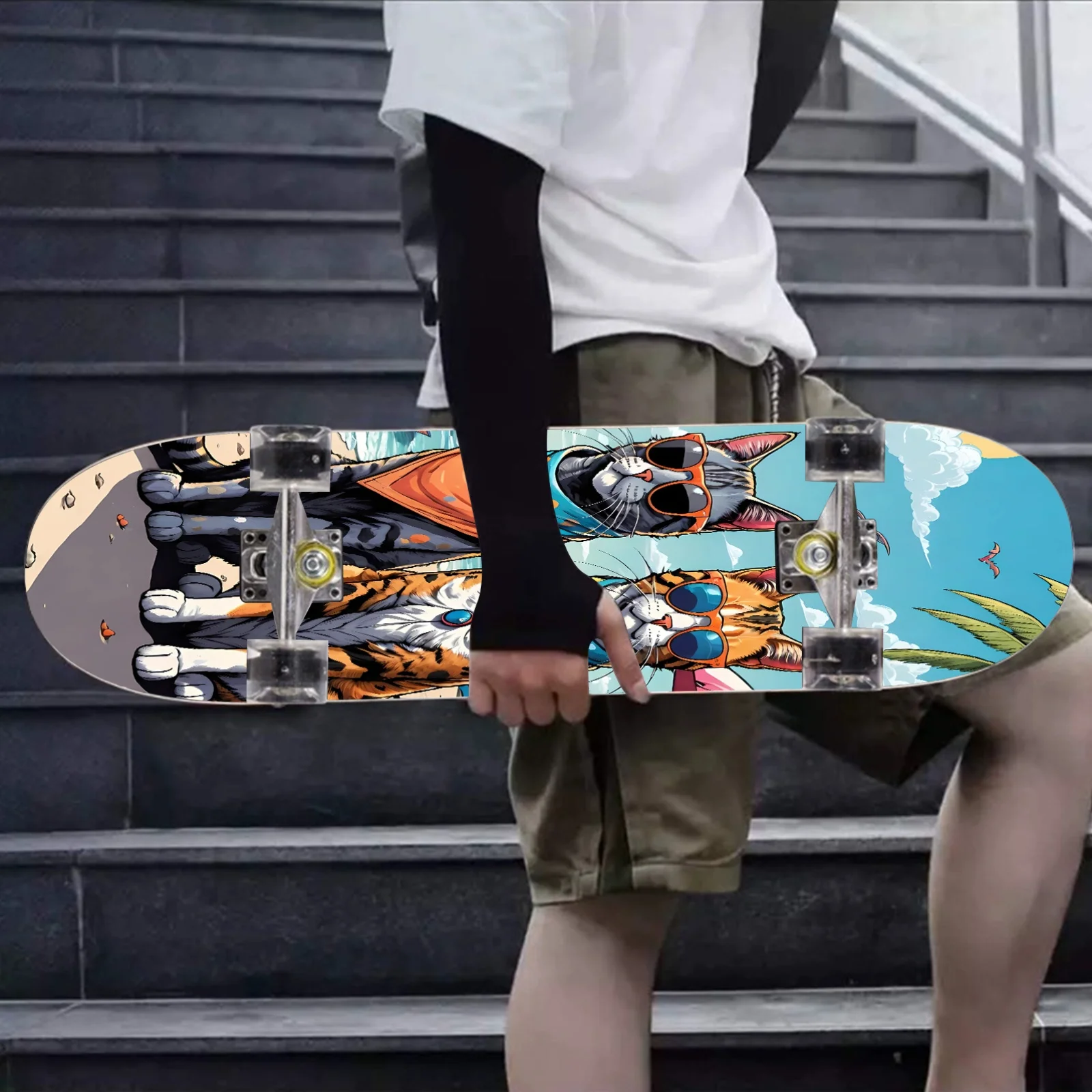 

Cartoon illustration four-wheel skateboard sticker, scooter sticker - surfboard sticker, trendy decoration with street you