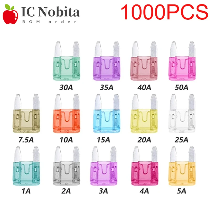 

1000 шт. мини-лезвие предохранителя 1A 2A 3A 4A 5A 7,5A 10A 15A 20A 25A 30A 35A 40A зажимные предохранители для усилителя