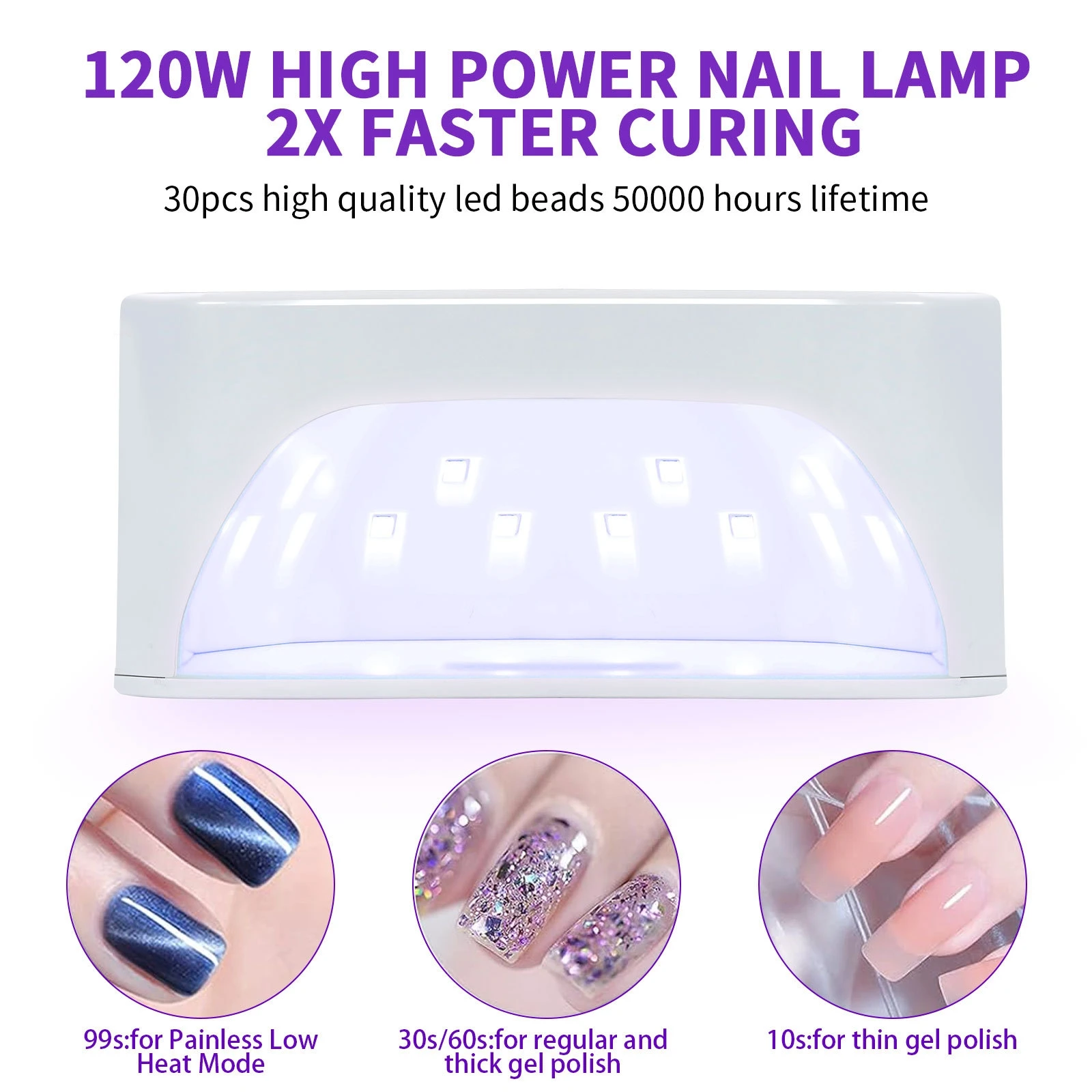 Akumulatorowa lampa UV LED do paznokci o mocy 120 W z 30 diodami LED i 3 ustawieniami czasowymi do utwardzania lakieru hybrydowego