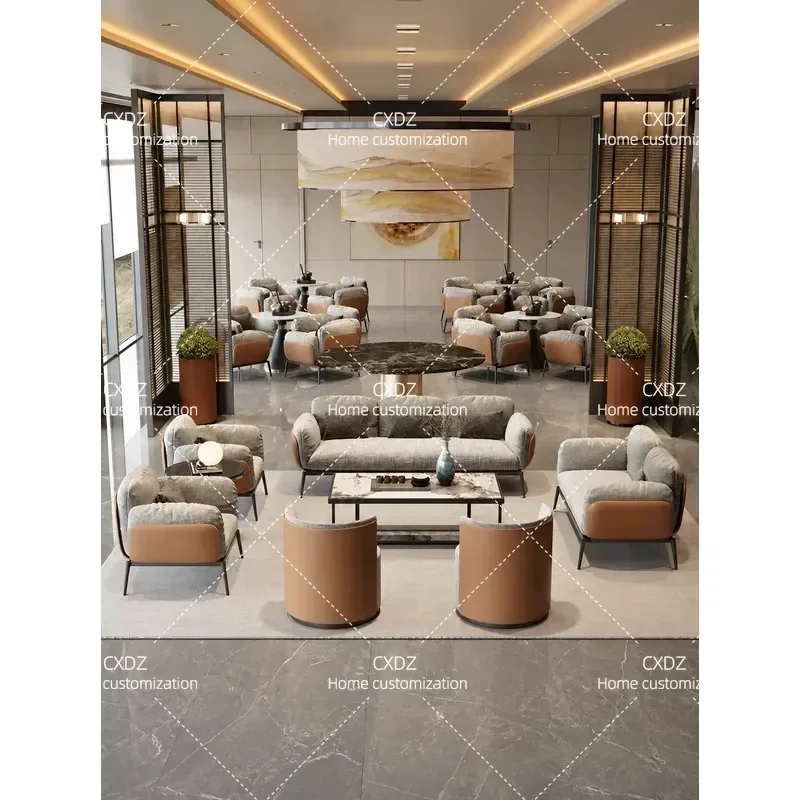 Minimalist Light Luxury Sofa Set for Hotel Lobby Sales Office Reception Beauty Salon Meeting Area with Negotiation Tables and
