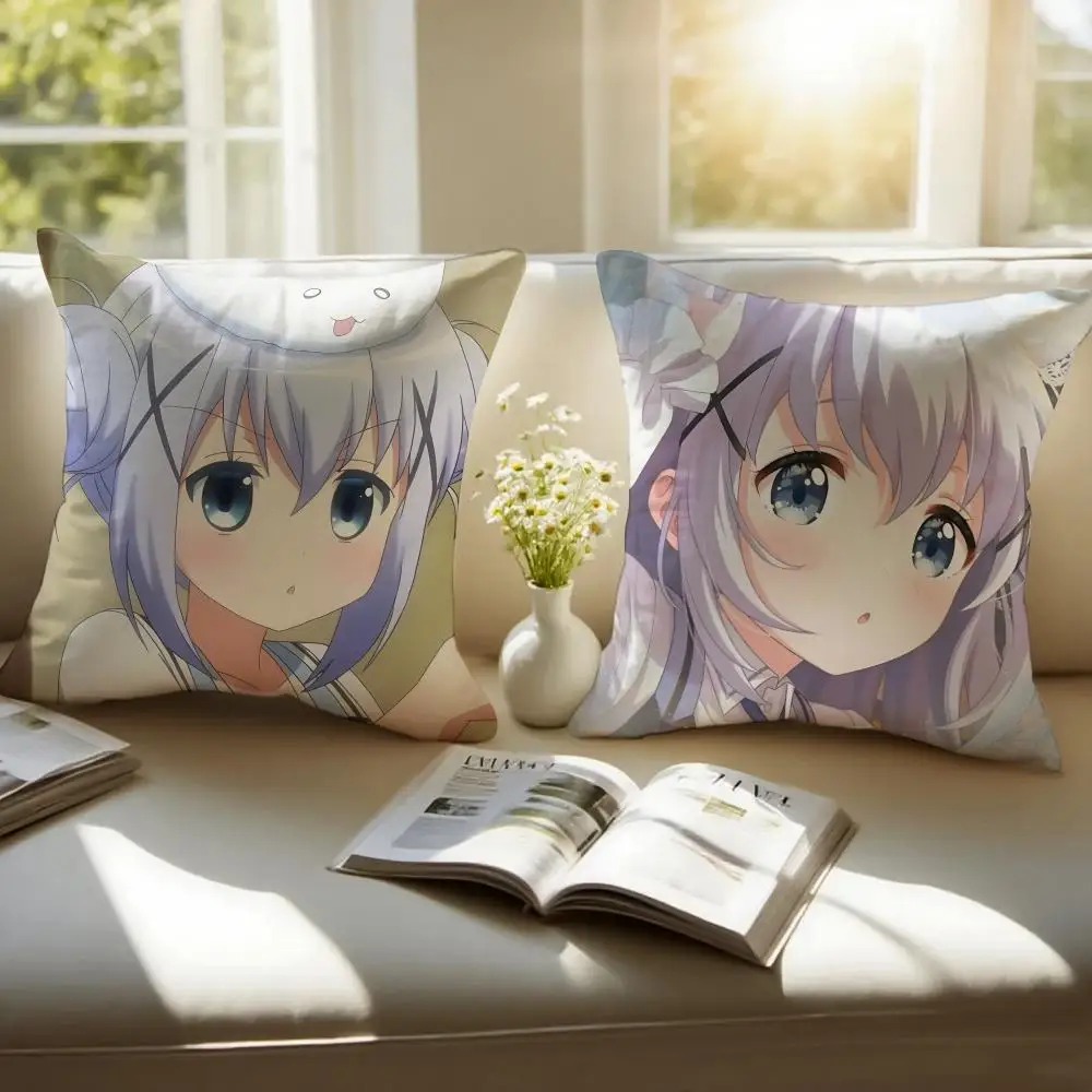 Cute Sweet Anime I-Is the Order a Rabbit Cushion Cover Pillowcase Anti-dustmite Invisible Zipper Short Plush Sofa Cushion