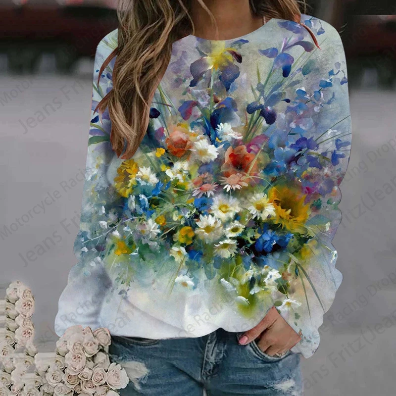 Floral Painting 3d Print Hoodie Women Fashion O-neck Hoodies Women Sweats Animal Coat Girl Clothes O-neck Hoodie Flower Falls