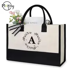 Borse tote in tela Lettera Borsa da spiaggia Compleanno Matrimonio Regalo Boutique personalizzata Logo aziendale Moda Shopping di grande capacità Bolsos