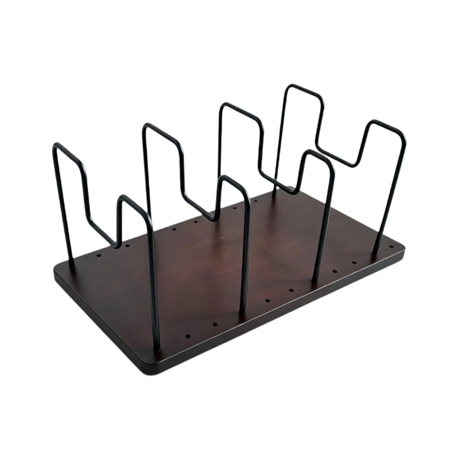 Wooden Base Desktop Storage Rack with Metal Dividers Open Divider Desktop Book and Magazine Organizer Space-Saving Vinyl Record