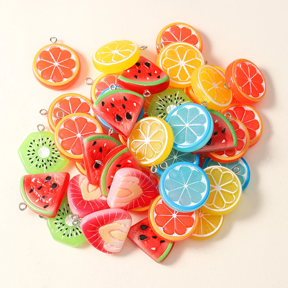 10pcs Fruits Acrylic Charms Cute Resin Strawberry Orange Watermelon Pendant for DIY Jewelry Making Earring Necklace Accessories