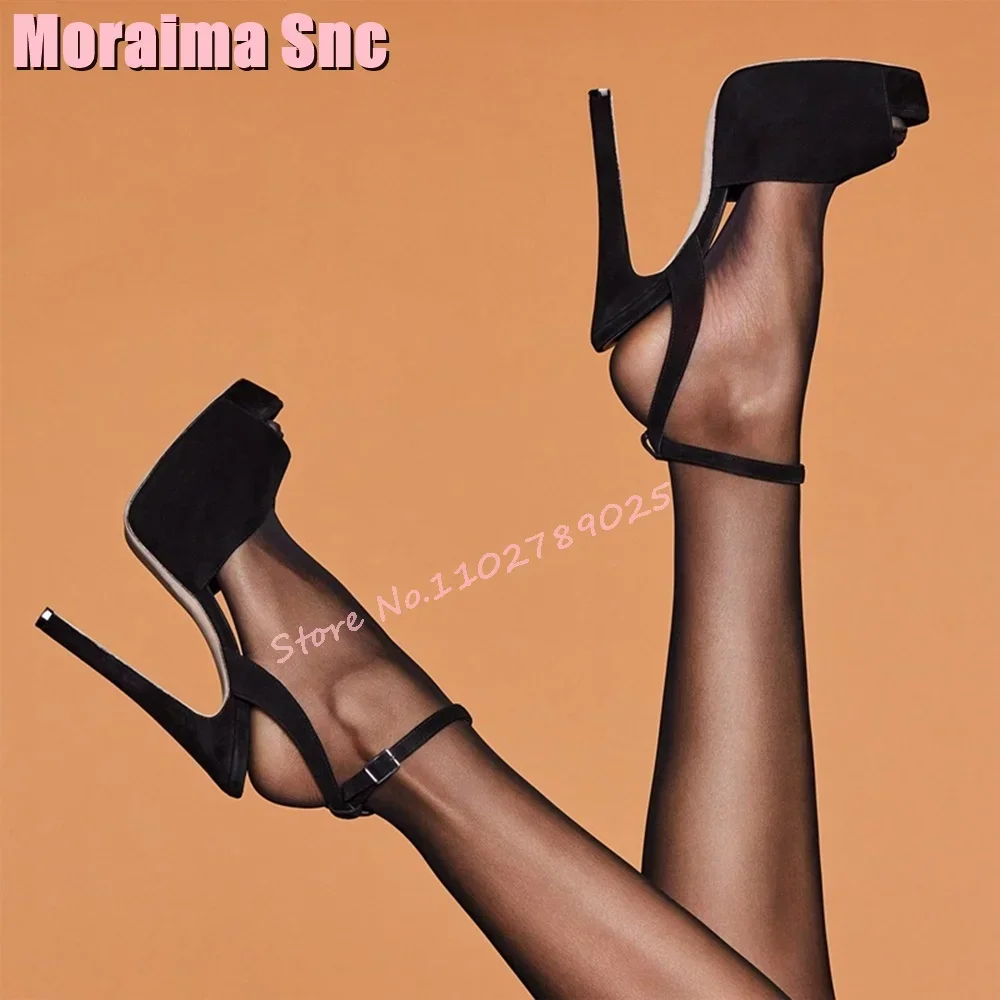 

2025 Platform Peep Toe Sandals Stiletto Suede Leather High Heel Ankle Buckle Strap Fashion Banquet Women Shoes Summer Sandals