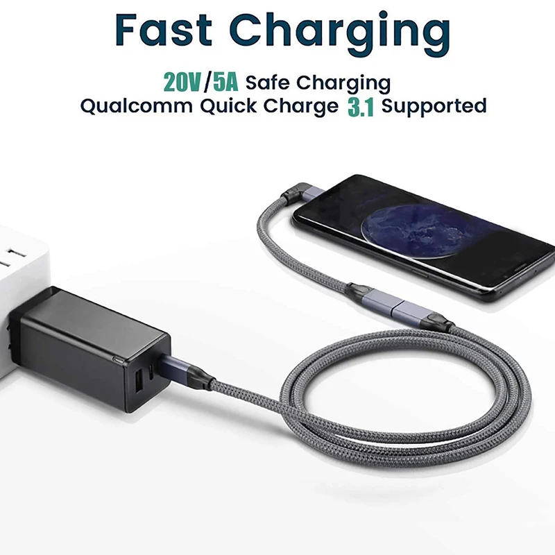 BAAJ-زاوية يمنى USB C تمديد كابل قصير، مضفر وألومنيوم USB-C 3.1 ذكر إلى أنثى تمديد، Gen 2 10Gbps