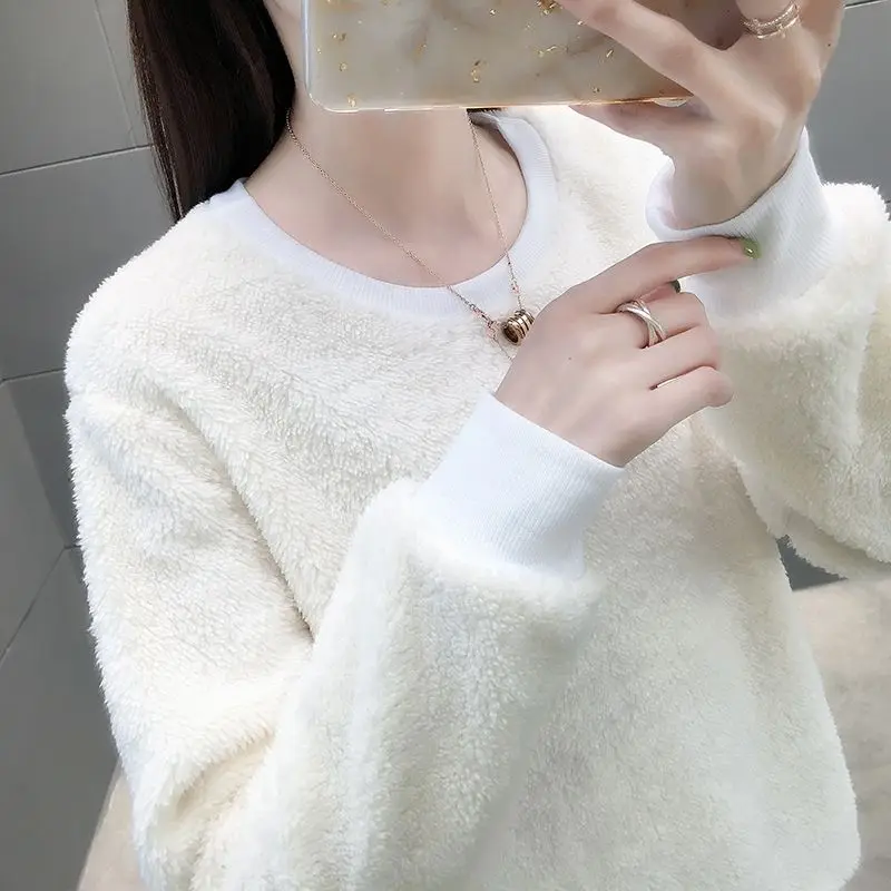 Women Clothing Solid Fleeve Sweaters Autumn New Simple Loose All-match Thick Pullovers O-neck Casual Comfortable Tops