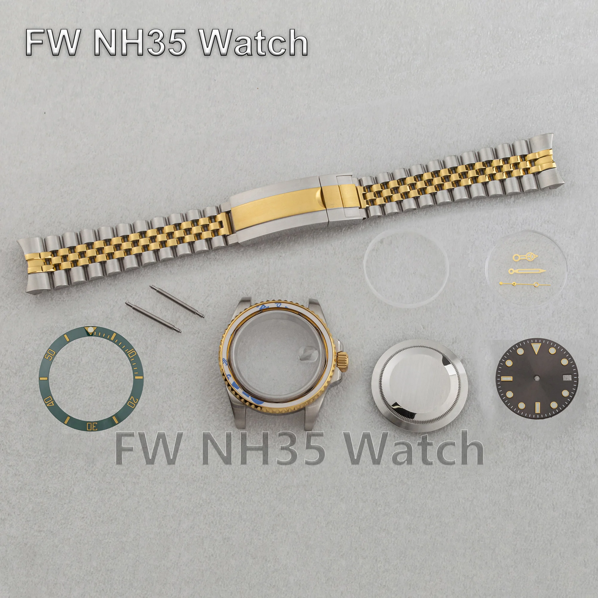 40mm Case Jubilee Watch Band Luminous Dial Needles Sapphire Glass Waterproof NH35 Watch Case for SUB GMT NH34/NH35/NH36 Movement