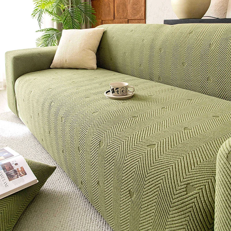 Solid Jacquard Velvet Elastic Sofa Cover Simple Striped Love All-Inclusive Couch Slipcover Soft Anti-Scratch Furniture Protector