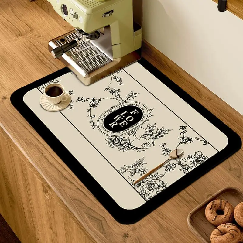 VIKAMA French Vintage Floral Tableware Drainer Mat Coffee Machine Bar Counter Absorbent Quick Dry Mat Table Home Decor Mat