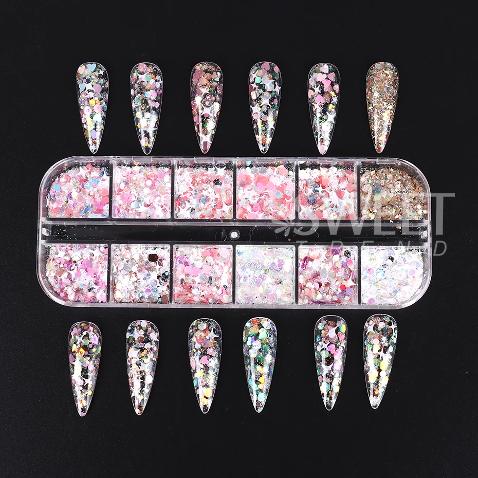 Glitzer-Pailletten-Mix, Stern-Herzform, bunte Nagel-Pailletten für holografische Shaker, Nagelkunst, Flakies, Paillette, Maniküre-Dekoration