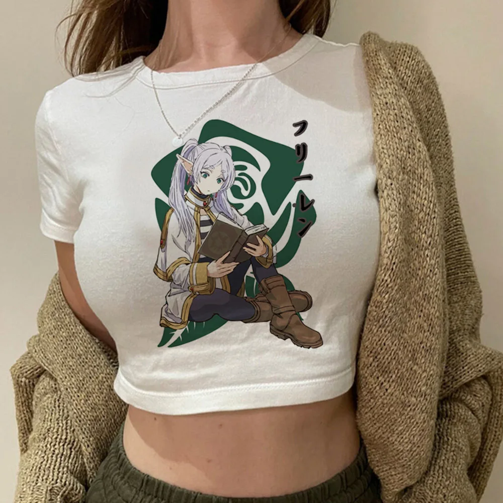 Frieren crop top 2000s Fairy vintage  babydoll harajuku y2k corset Streetwear girls t-shirt