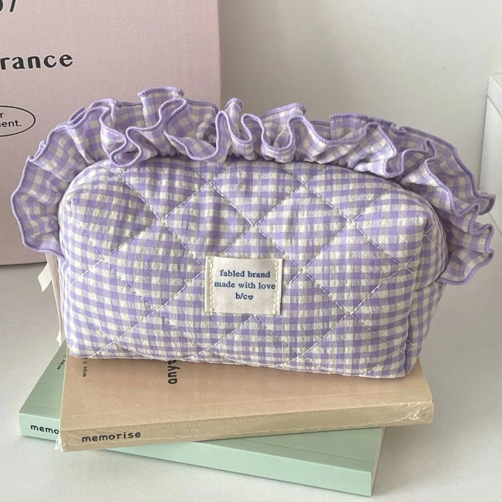 High Quality Sweet Ruffle Makeup Bag Large Capacity Portable Cosmetic Bag Multifunctional with Zipper Toiletry Organizer Travel